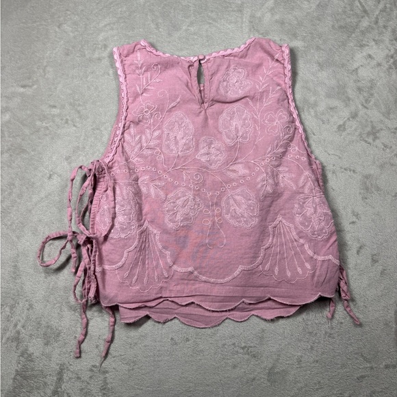 Free People Faded Gardens Floral Embroidered Pink Tie Cropped Tank Size XS - Picture 12 of 16